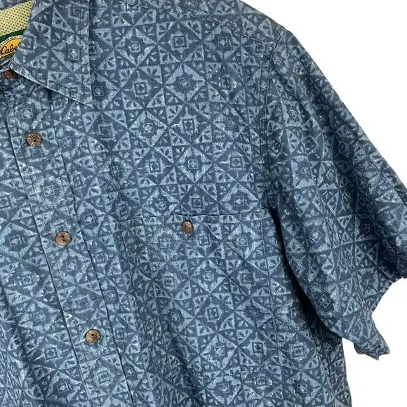 Cabelas Shirt Short Sleeve Button Front Vented Back Blue Fishing Outdoor Men's M - Picture 3 of 6